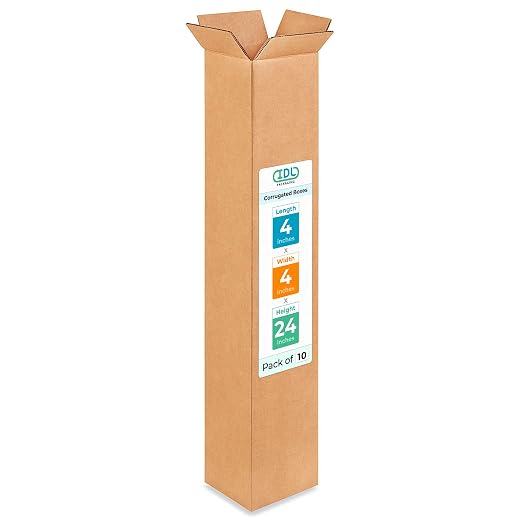 Tall Moving & Shipping Boxes 4x4x24 inches (10-Pack) - Extra Strength 200 lb vs Regular - USA-Made Corrugated Strong Boxes for Packaging Moving - Cardboard Box - Packing Box by IDL Packaging