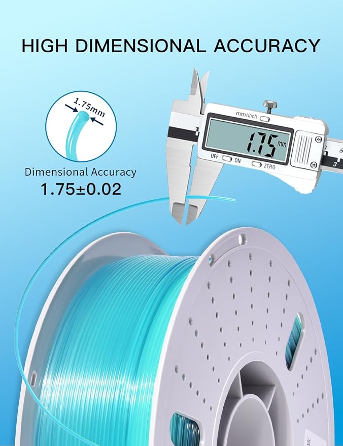 PINBALL PETG Rainbow Clear 3D Printer Filament 1.75mm, Multicolor Translucent PETG Filament, Accuracy +/- 0.02 mm, 1kg Spool (2.2lbs), Glass Blue