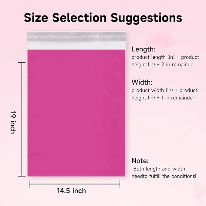 Pink Poly Mailers 14.5x19 Inch, 100 Pack,Shipping Bags | Self-seal package bags with secure adhesive, for clothing/towels/accessories/boutique packing