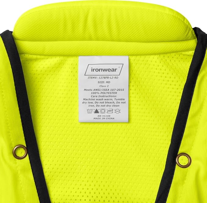Ironwear 1278FR-L-06-3XL ANSI Class 2 Flame Retardant Polyester Surveyor SAFETY Vest with 2" Silver Reflective Tape, Lime, 3X-Large