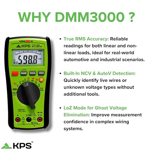 KPS DMM3000 TRMS Multimeter – 1000V with NCV, Low-Pass Filter & Temp Probe | Excellent for Field Technicians and Troubleshooting
