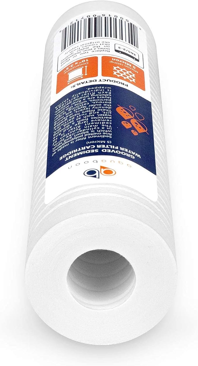 Aquaboon 5 Micron 10 x 2.5 Grooved Sediment Water Filter Replacement for Whole House Filter Cartridge Compatible with AP110, WHKF-GD05, CFS110, 6-Pack