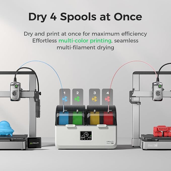 Creality Filament Dryer, Space Pi X4L Filament Storage Box for 4 Spools, Dual Independent Heating Chambers, 75℃ Max Temperature, Compatible with 1.75mm 2.85mm PLA PETG ABS TPU PC PA PAHT