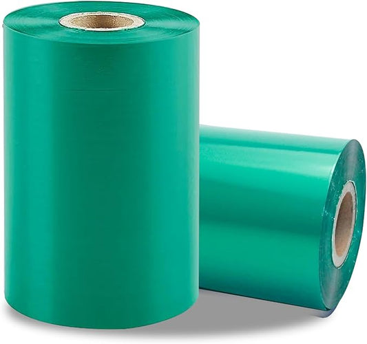 2 Rolls 4.33" x 984'(110mm x 300m) Green, Wax/Resin Thermal Transfer Ribbon, Core 1", Ink Outside, Barcode Ribbon Compatible with Zebra Printer
