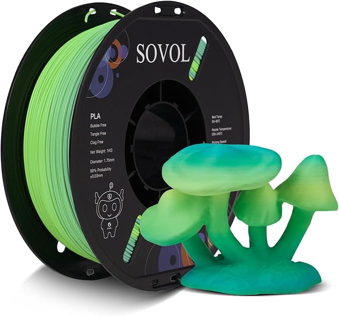 Sovol 3D Printer Matte Multicolored Fast Change Gradient Rainbow PLA 1kg (2.2 lbs) Spool 3D Printing Materials, Dimensional Accuracy +/- 0.03 mm, 1.75 mm, Matte Cabbage