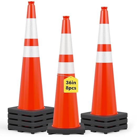HiGiant 36 Inch Traffic Cones 8 Pack, Orange Safety Cone with Weighted Base, High-Visibility and Impact-Resistant, for Parking, Road Construction, Drivers Training, Driveway