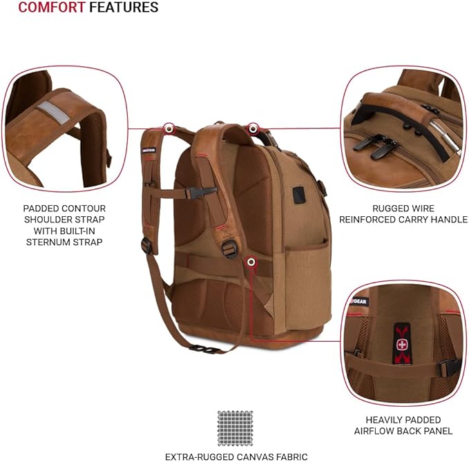SwissGear Tool Bag Backpack, Fits Up to 17-Inch Laptop, Work Pack PRO, Brown Canvas