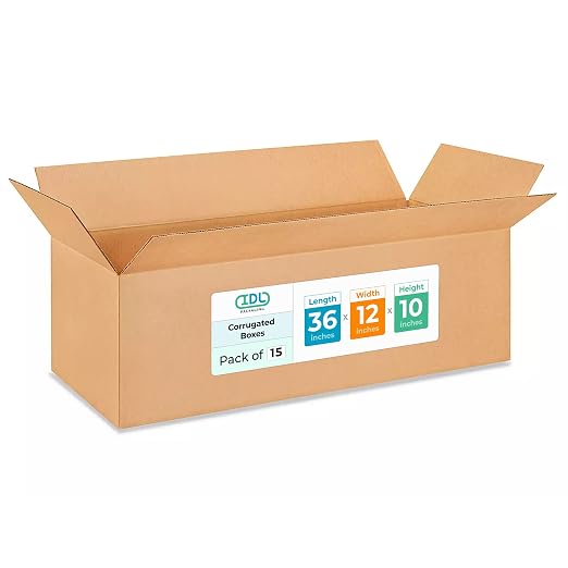 Large Shipping & Moving Boxes 36"L x 12"W x 10"H (15-Pack) - Extra Strength 200 lb vs Regular - USA-Made Corrugated Boxes for Packaging Moving Stuff - Durable Corrugated Moving Box by IDL Packaging