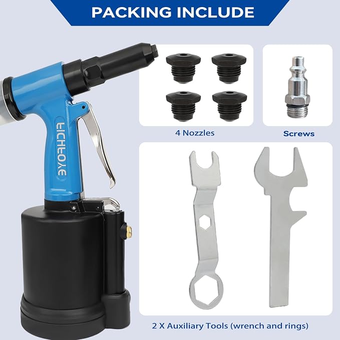 Heavy Duty Pneumatic Rivet Gun, 3500 lbf Rivet Gun Set- 3/32", 1/8", 5/32", 3/16" Air Riveter with NPT 1/4 inch for Automotive, Construction, Manufacturing Industries