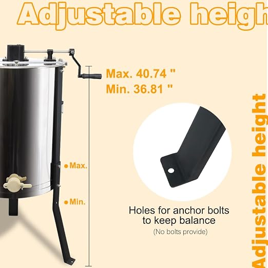 BeeCastle Manual Honey Extractor 3 Frame Stainless Steel Honeycomb Drum Spinner Extractor with Height Adjustable Stand,Manual Crank Beekeeping Extraction Equipment