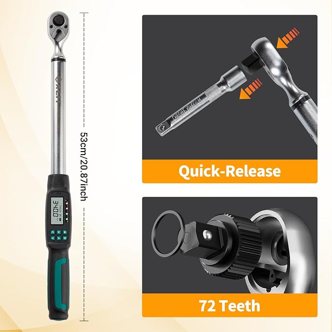 1/2” Digital Torque Wrench Set 7.5-250.8 ft-lb/10.2-340 Nm, ±2% Accuracy, LED & Buzzer Alerts, with 3 Adapters (1/4", 3/8"& Extension Bar), Industrial CR-V Steel for Car, Motorcycle, Bike Repair