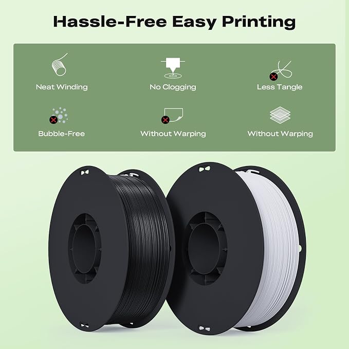 Creality 3D Printer Filament, 1.75mm Bundle 2kg PLA Printer Filament, Dimensional Accuracy +/- 0.02mm, No-Tangling Strong Bonding & Overhang Performance, Fit Most FDM Printer (White & White 2-Pack)