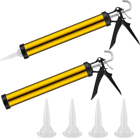 Lasnten 2 Pack Sausage Caulk Gun 20 oz Aluminum Cordless Sausage Caulking Gun with 4 Cone Nozzles, 18: 1 Thrust, Aluminum Sealant Hand Caulk Kit for Contractors (Gold)