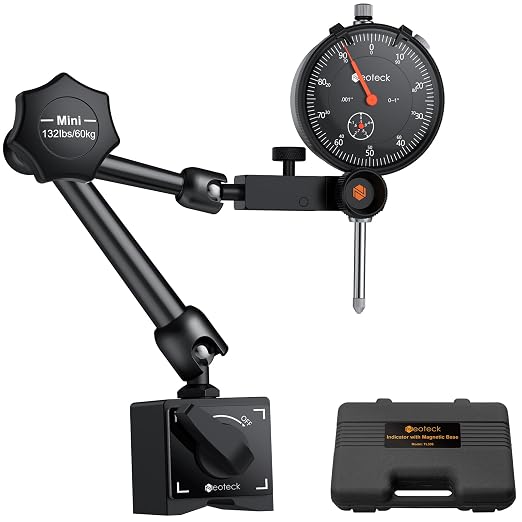 Neoteck Dial Indicator 0-1in/0.001in with 132lbs/60kg Magnetic Base,Imperial Dial Test Indicator Gauge Set with Storage Case for Lathe,3D Printer,CNC,Automobile,Laboratory- Black