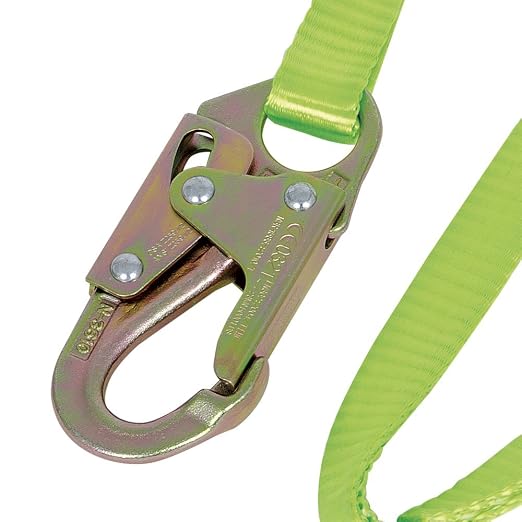 Peakworks Restraint Lanyard with Snap and Form Hooks - Lightweight, 1" Wide Heavy Duty Polyester Webbing, Hi-Vis Green - Use for Inspection Work, Construction, Demolition & Maintenance - 4 Ft Length