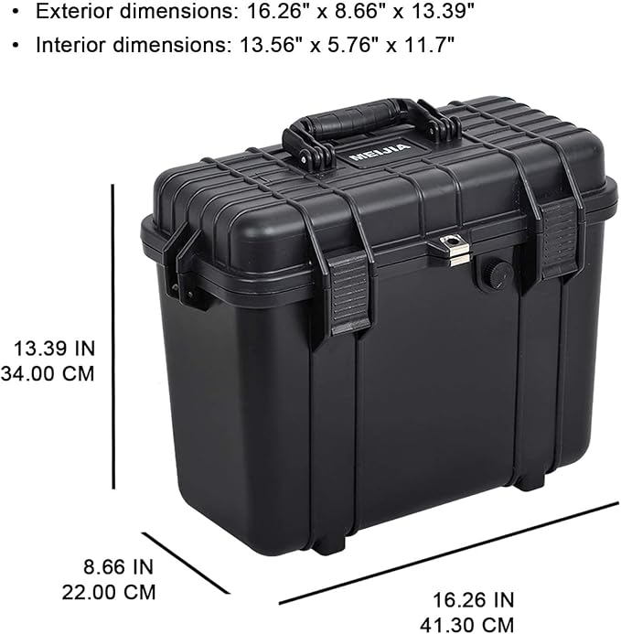 MEIJIA All Weather Waterproof Hard Camera Case With Customized Fit Foam Included, Elegant Black,Fit for Drones,camera,lens,16.26x8.66x13.39inches