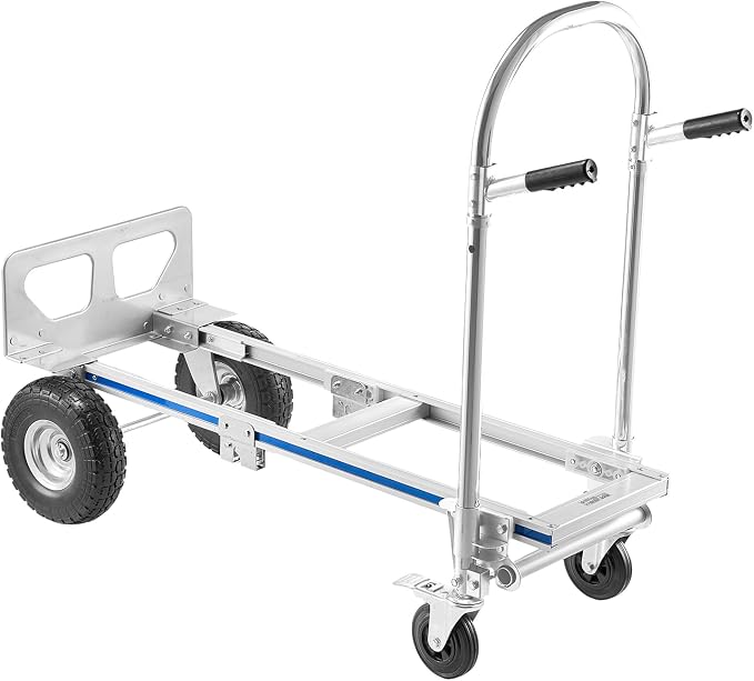 VEVOR 2 in 1 Hand Truck, 1000 lbs Load Capacity for 4-Wheel Mode, Convertible Hand Truck Dolly with Non-Slip Handle & Wheels, Portable Trolley Dolly for Moving Home, Office, Warehouse, Supermarket