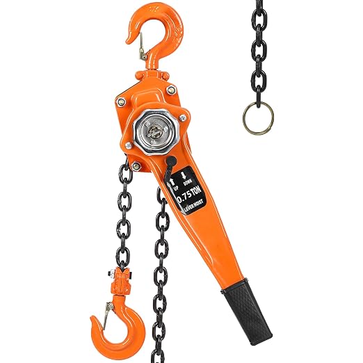 Manual Lever Chain Hoist, 0.75Ton 10Ft Lift Lever Hoist Ratchet Chain Puller Hoist w/2 Portable Hooks for Building Garages, Heavy Duty Chain Lifting & 360° Rotation Hook, Automotive Machinery