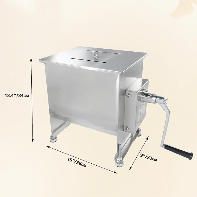CLIVIA Manual Meat Mixer, 15 Pound Meat Mixer for Sausage, 15lbs 7.5L Capacity Tank Sausage Mixer, Stainless Steel Food Processing Equipment with Lid for Meat, Burger, Dumplings