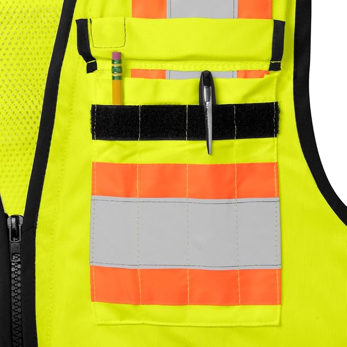 Ironwear 1278FR-L-03-LG ANSI Class 2 Flame Retardant Polyester Surveyor SAFETY Vest with 2" Silver Reflective Tape, Lime, Large