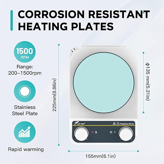 LAB FISH HS5E Magnetic Stirrer Hot Plate, 260℃/500℉ | 5 inch stir plate, 3L capacity, knob speed control, for lab heating & mixing