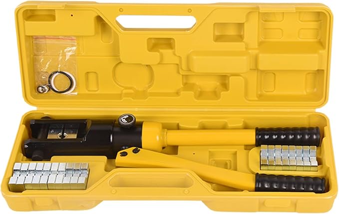 14T Hydraulic Crimping Tool 6AWG-500MCM Battery Cable Crimping Tool 0.87 inch Stroke Hydraulic Lug Crimper Electrical Terminal Crimper with 10 Pairs of Die Sets