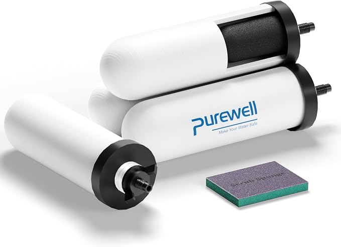 Purewell PF-4 Ceramic 3-Stage Purification Elements, Washable & Reusable, NSF/ANSI 42&372 Certified, Replacement for ProOne®, Berlkey®, Purewell® Filters and Water Filter Systems