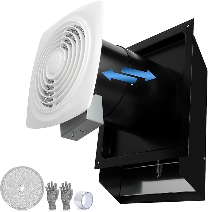 Through Wall Exhaust Fan, Bathroom Wall Exhaust Fan, Kitchen Exhaust Fan, 200 CFM High Airflow, White Cover, Aluminum Filter, 8.5 Sones, 8 Inch, Fits Walls 5" to 10" Thick, Model 509