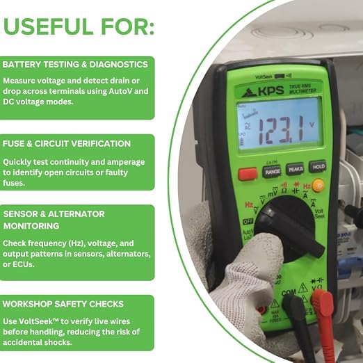KPS DMM3000 TRMS Multimeter – 1000V with NCV, Low-Pass Filter & Temp Probe | Excellent for Field Technicians and Troubleshooting
