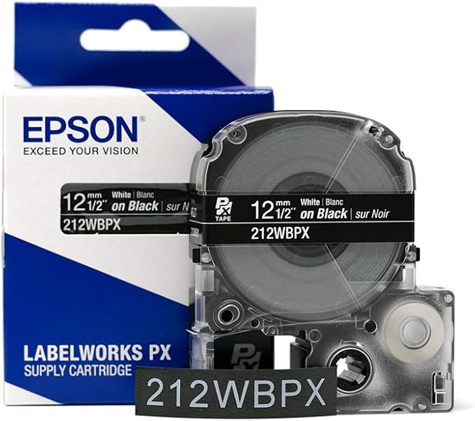LABELWORKS Epson Restaurant Deli Organizer Bundle - LW-PX300 Industrial Label Maker and 212WBPX PET (Polyester) Tape Cartridge - White on Black Industrial Label Maker Tape