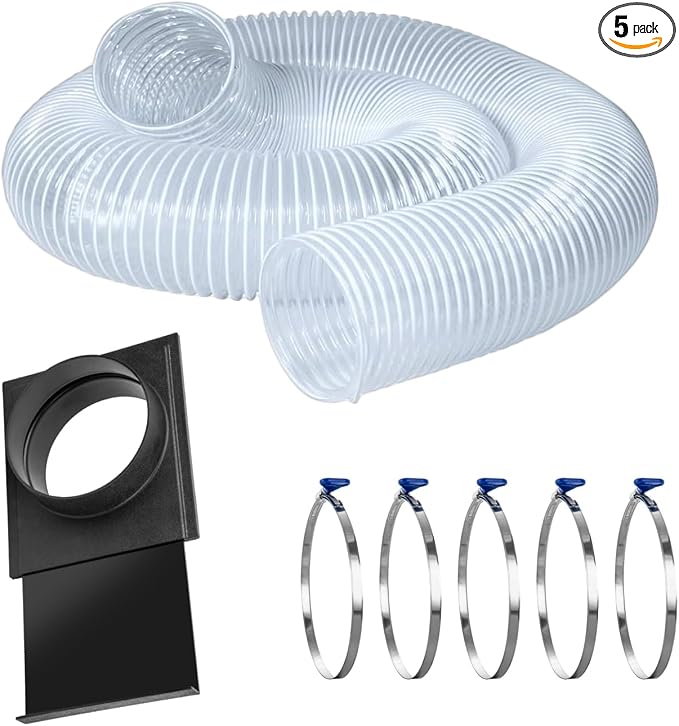POWERTEC 6" x 10' Dust Collection Hose with Blast Gate and 5pcs Key Hose Clamps for Woodworking and Wood Shop Dust Collection System (70432)