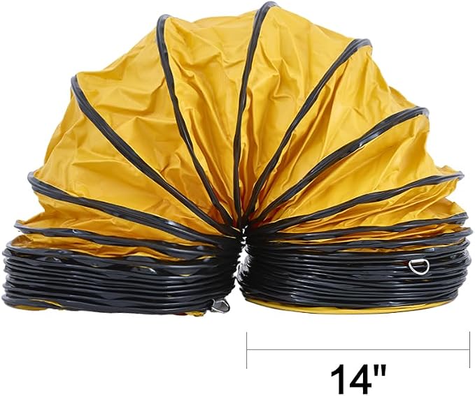 16FT PVC Flexible Duct Pipe with S Hook & Steel Support HAVC Ducting for 14inch Ventilator Utility Blower Fan & Exhaust Fan
