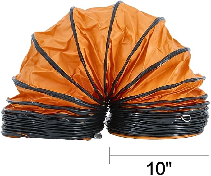 Flexible Duct Hose PVC Flame Retardant Duct Hosing with S Hook & Steel Support for Utility Blower Exhaust Fan (10in x 16ft, Orange)