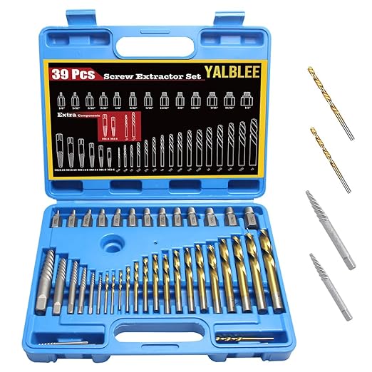 39 Pcs Screw Extractor and Left Hand Drill Bits Set, Easy Out Screw Extractor Set with Reverse Drill Bits, Multi-Spline Extractors for Removing Broken Bolts and Stripped Screws