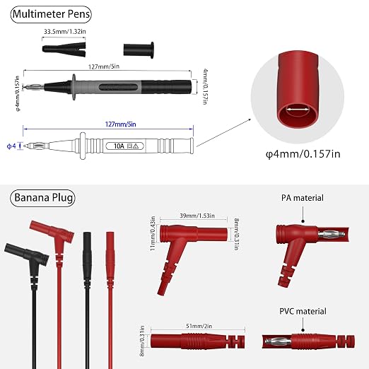 29PCS Multimeter Test Leads Kit with Alligator Clips, Banana Plug Test Leads and Test Probes 1000V 10A CAT III for Fluke/KAIWEETS/INNOVA Multimeter/Voltmeter/Clamp Metert