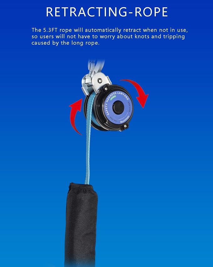 5.3FT Self Retracting Lifeline, BUCAMAO Web Retractable Safety Lanyard | Srl Fall Protection, Retractable Lanyard, Safety Harness Yoyo, Safety Harness Fall Protection Kit, Fall Arrestor