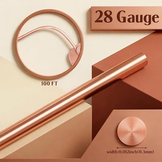 Therwen 100ft 28 Gauge Copper Wire for Gardening, Electroculture, Bonsai, Jewelry Making Beading DIY Craft Pure Bare Copper Wire Spool