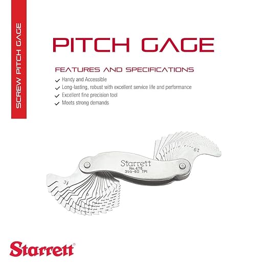 Starrett Steel Whitworth Standard Screw Pitch Gage with Substantial Steel Case and Positive Stop - 3-1/2-60 Range TPI, 30 Number of Leaves - 476