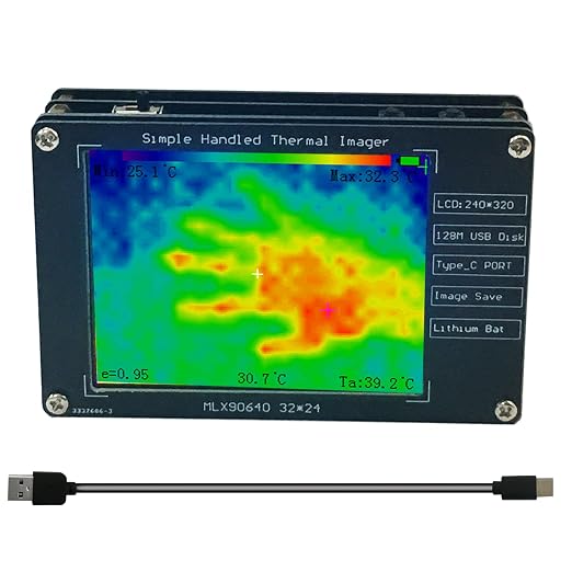 MLX90640 Handheld Infrared Thermal Imager Portable Non-Contact Temperature Measurement Camera 3.2-inch LCD Display Rechargeable Battery Picture Storage Home Ghost Hunting Use