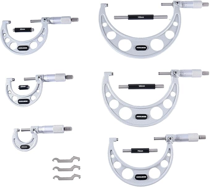 Accusize Industrial Tools 0-150 mm Precision M-Type Metric Outside Micrometer 6 Pc Set, Eg00-9150