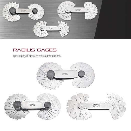 Starrett Individual Radius Gage with Extra Smooth, Accurate Edges for Convex and Concave Radii - Satin Finish Stainless Steel, 3/64" Range - 167-3/64
