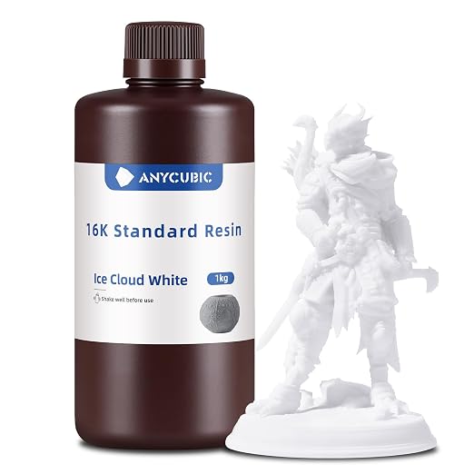 ANYCUBIC 16K 3D Printer Resin, Superior Precision & Low Shrinkage 3D Resin with Matte Finish, High Hardness, Low Odor, 405nm UV Resin for LCD DLP 3D Printers (Ice Cloud White, 1kg)