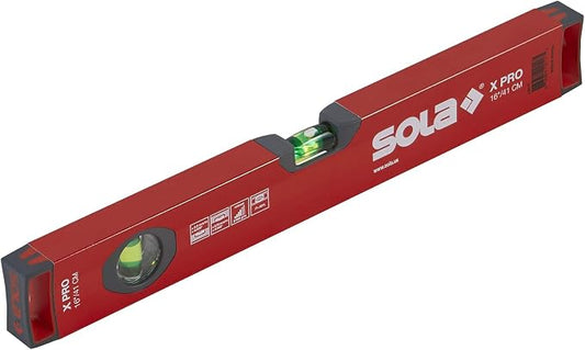 SOLA LSX16 X PRO Aluminum Box Profile Spirit Level with 2 60% Magnified Vials, 16-Inch , Red