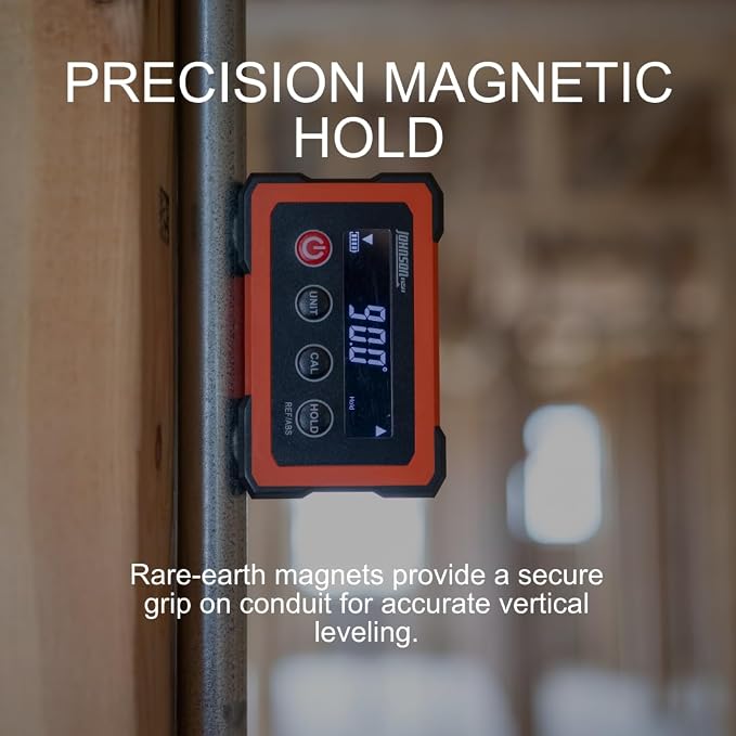 Johnson Level & Tool Dual-Screen Magnetic Digital Angle Gauge & Level – Rechargeable Digital Angle Finder with ±0.1° Accuracy, Auto-Rotating Displays & Rare-Earth Magnets for Table Saw Setup