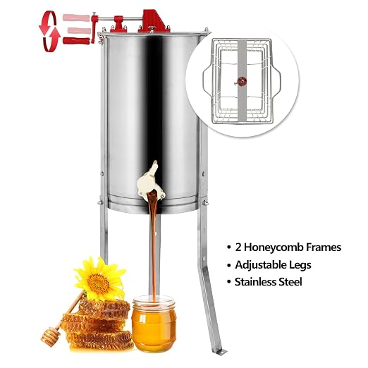 VINGLI 2 Frames Manual Honey Extractor Separator, Food Grade Stainless Steel Honeycomb Spinner Drum Crank By Hand with Adjustable Height Stands, Beekeeping Pro Extraction Apiary Centrifuge Equipment