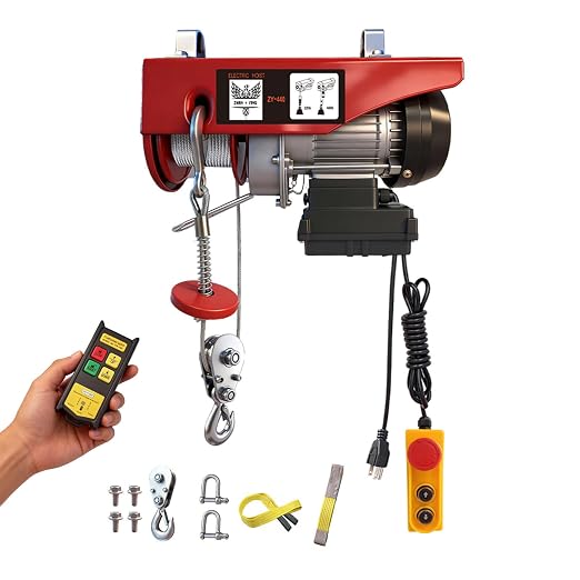 Electric Hoist, 440 lbs 110V Electric Winch with 328 ft Wireless & 14 ft Wired Remote Control, Single/Double Slings,40 ft Single Cable Lifting Height, Lift Hoist for Garage Warehouse Factory