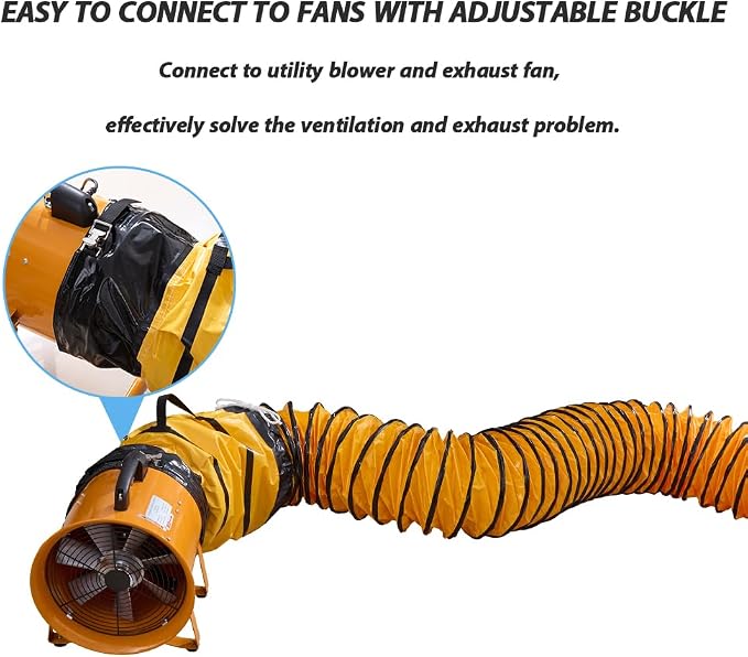 16ft PVC Flexible Ducting Hose Retracts Into Self-Contained Carry Bag, 12Inch Flame Retardant HVAC Ducting with Adjustable Belt for Ventilation & Exhaust (12inch x 16ft w/bag)