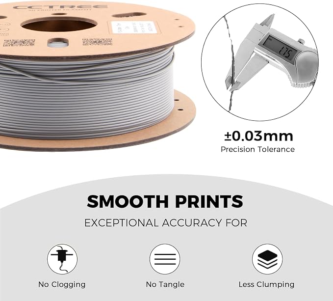 CCTREE Matte PLA Filament 1.75mm Bundle, 4 Pack 1KG Cardboard Spool, Grey | Matte Surface Texture, Easy to Print 3D Printing Filament, Accuracy +/- 0.03 mm, Fit Most FDM 3D Printers