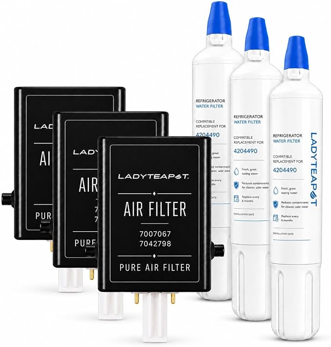 Replacement 4204490 Water Filter and 7007067 Air Purification Cartridge Combo Pack, Compatible with Sub-Zero 4204490, 4290510 Water Filter, 7042798/7007067 Air Filte (3+3 Count)