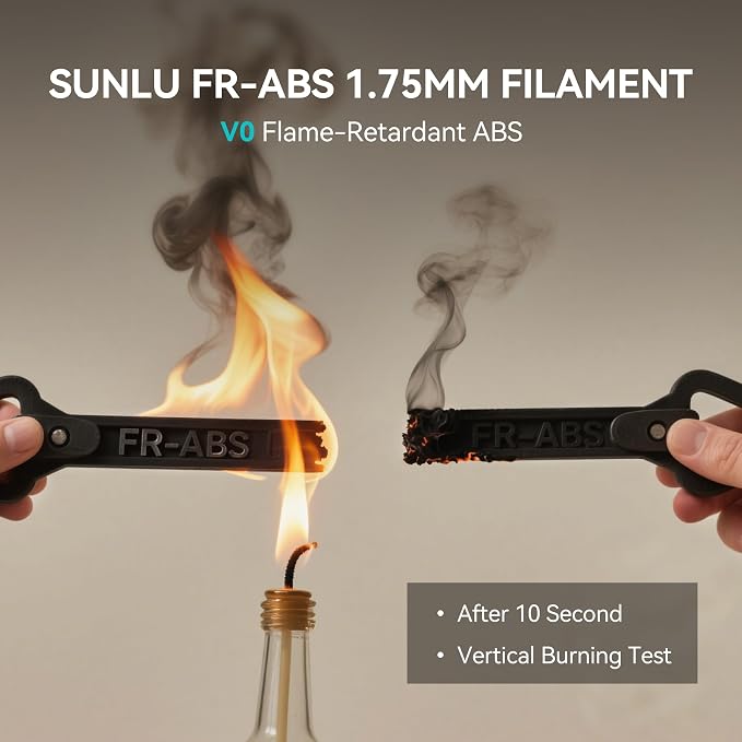 SUNLU FR-ABS 3D Filament 1.75mm 1KG, UL94 V0 Fireproof ABS Filament, Tough & Durable, Reusable Spool, for Electronics, Auto Parts & Tools, Warp-Free Printing, 1KG Spool(2.2lbs), Black